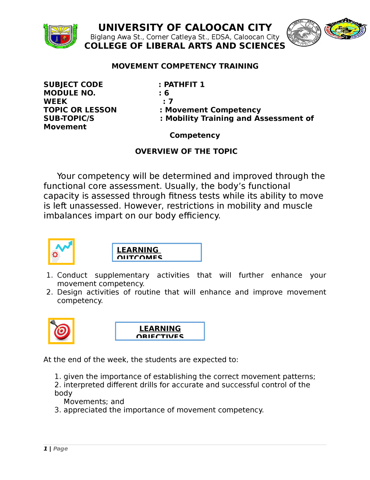 Copy Of CLAS- Pathfit-1- Module-6-WEEK-7 - Biglang Awa St., Corner ...