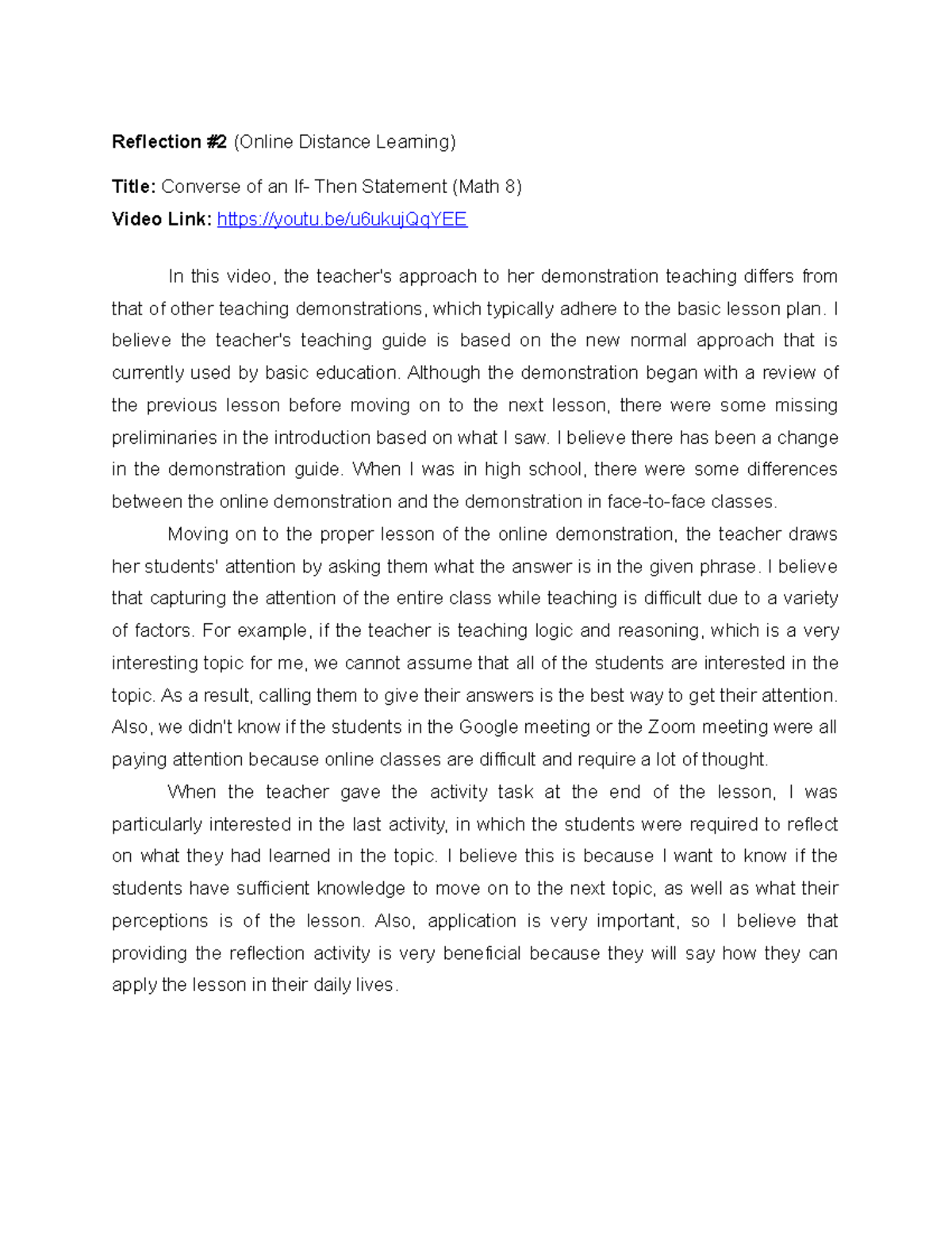 (ODL) Converse of an If- Then Statement (Math 8) - Reflection #2 ...