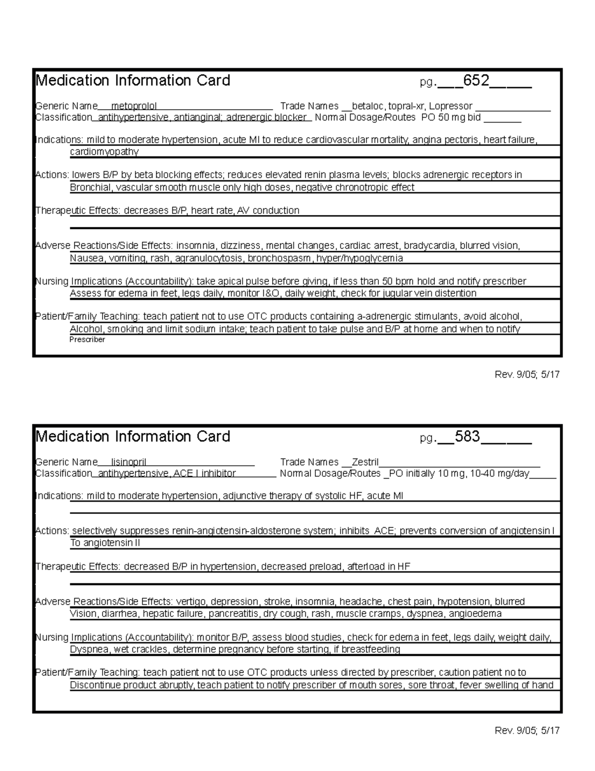 Med Card Week 2 Med Cards Medication Information Card pg.652