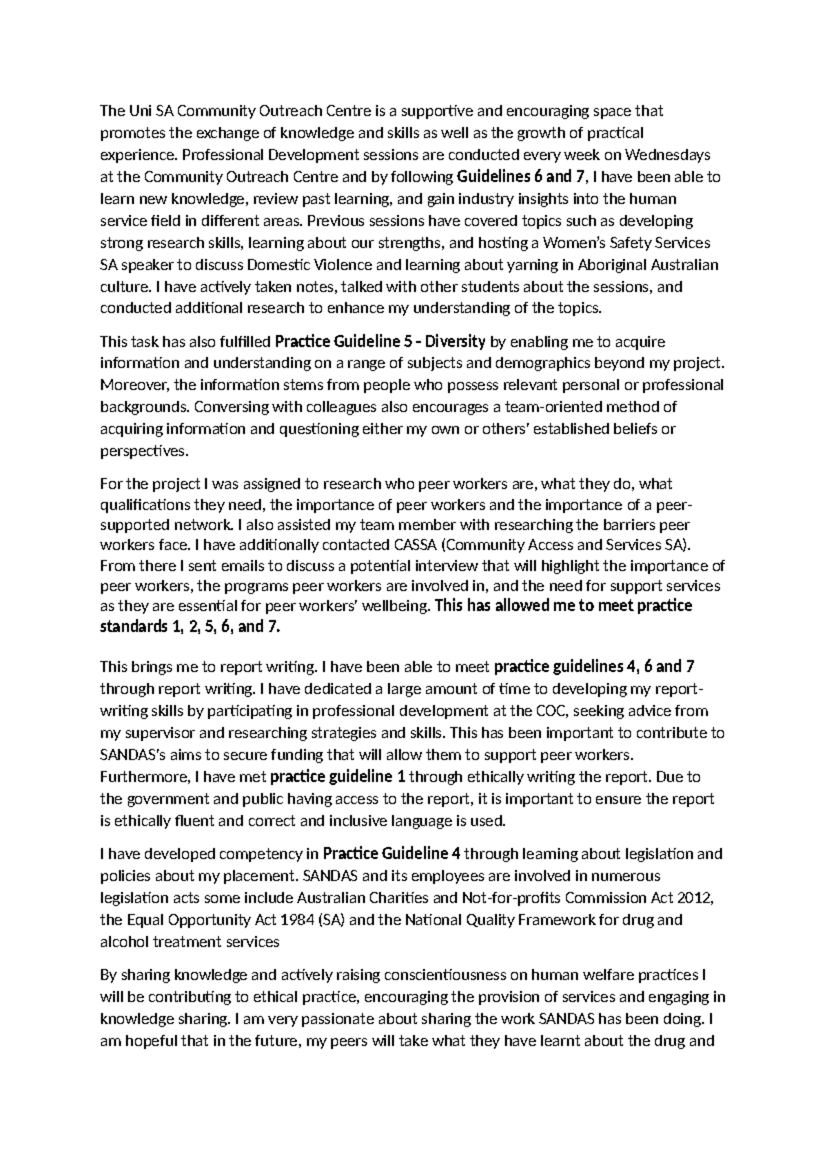 Prac guidelines example 1 - The Uni SA Community Outreach Centre is a ...