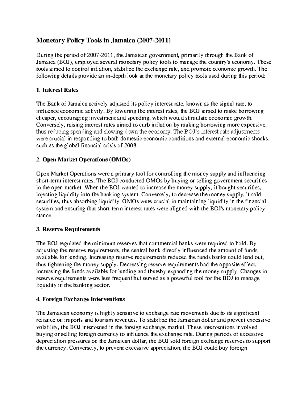DOC20240909WA0000 Notes Policy Tools in Jamaica (20072011) During the period of
