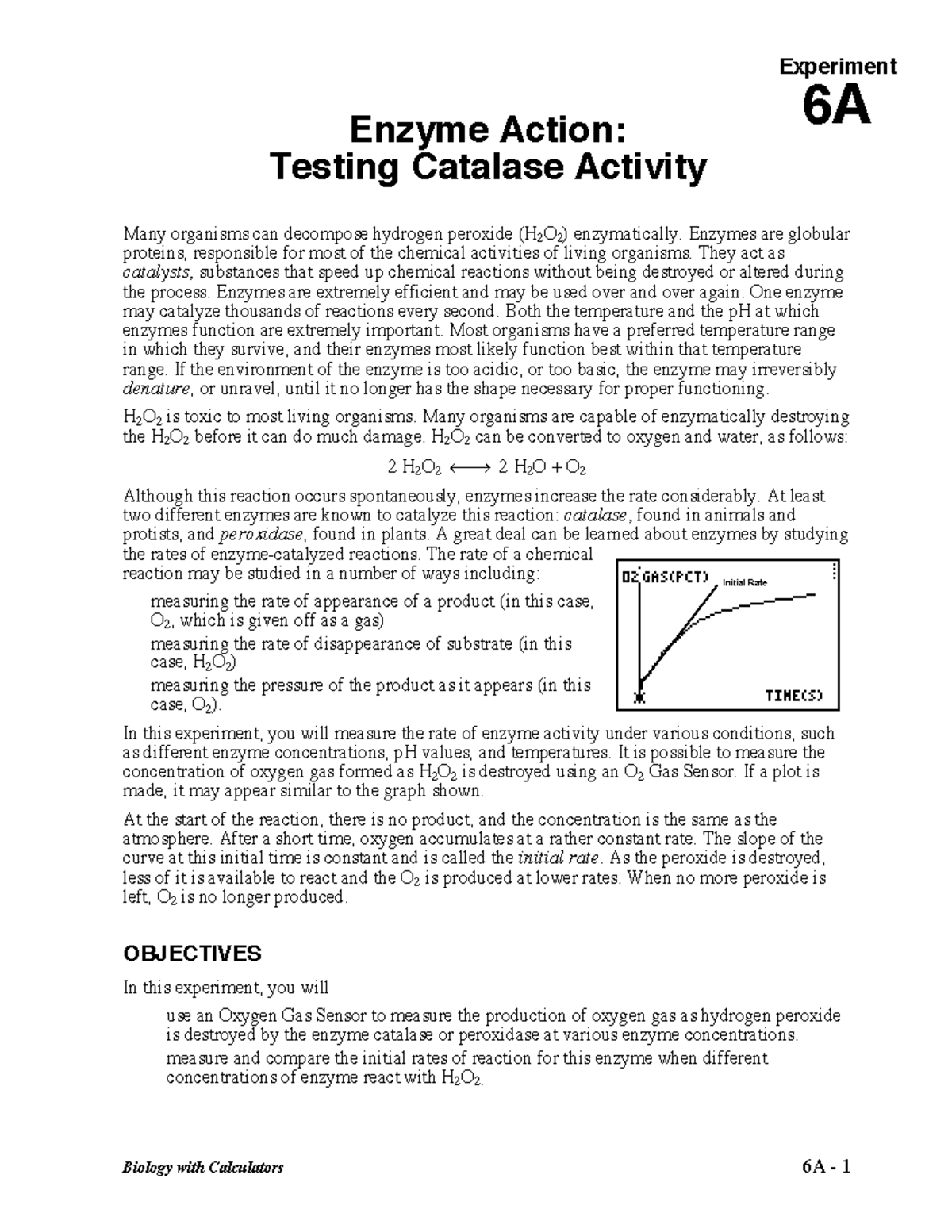 Vernier Act4 enzyme action Experiment 6A Biology with Calculators 6A