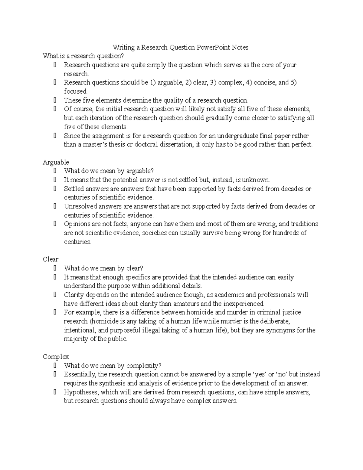 Writing a Research Question Power Point Notes - Research questions ...