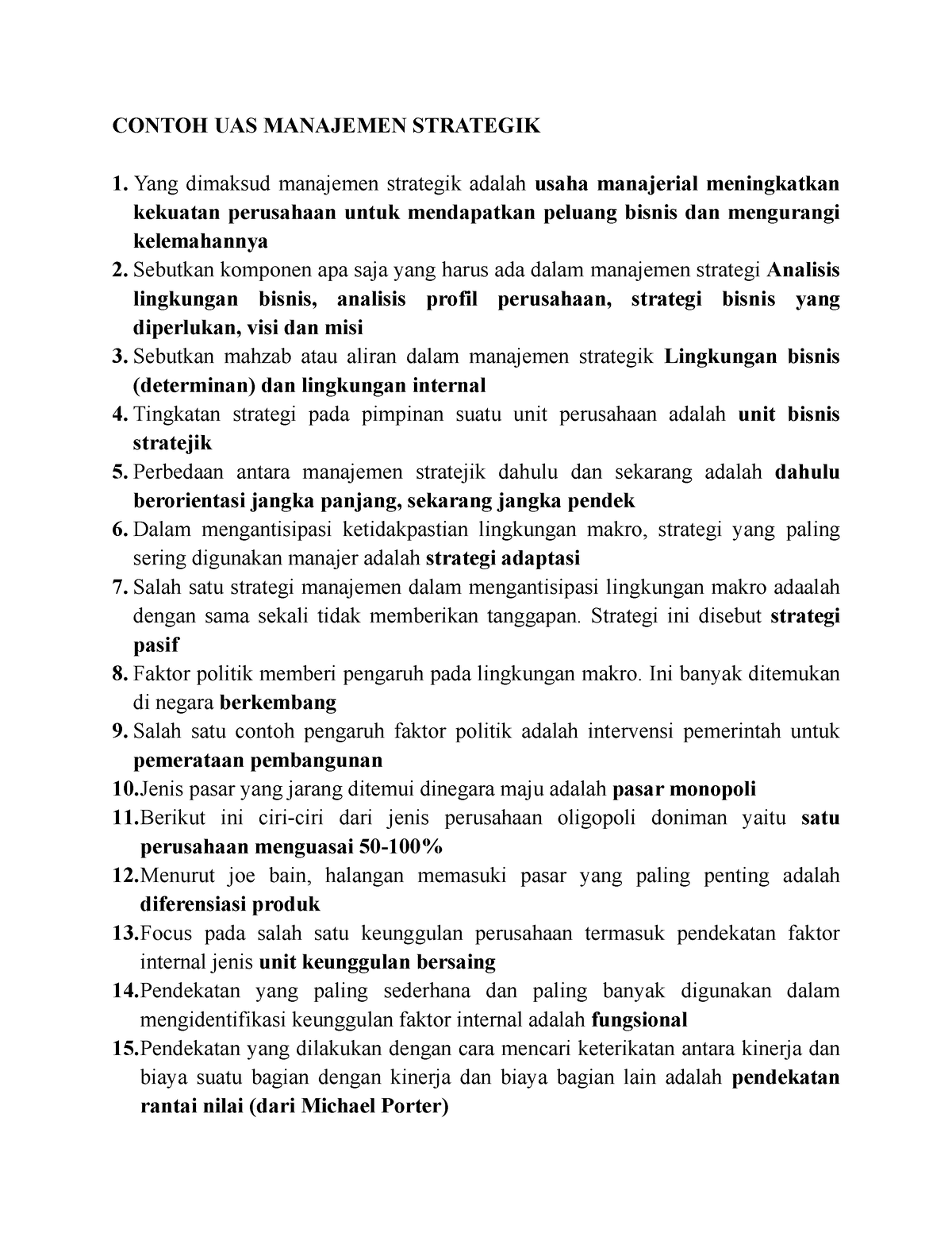 Contoh UAS Manajemen Strategik - CONTOH UAS MANAJEMEN STRATEGIK Yang ...