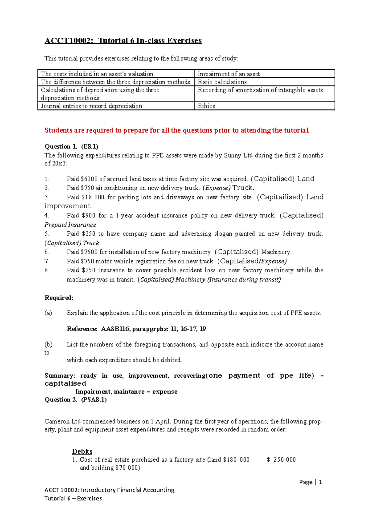 ACCT10002 Tutorial 6 In-class Exercises - ACCT10002: Tutorial 6 In ...