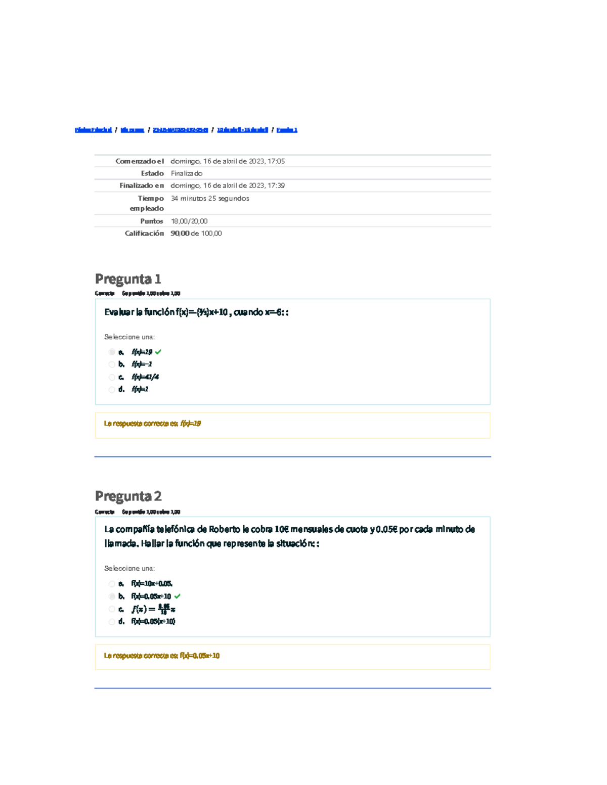 Prueba 1 Revisión Del Intento - Página Principal / Mis Cursos / 23-1B ...