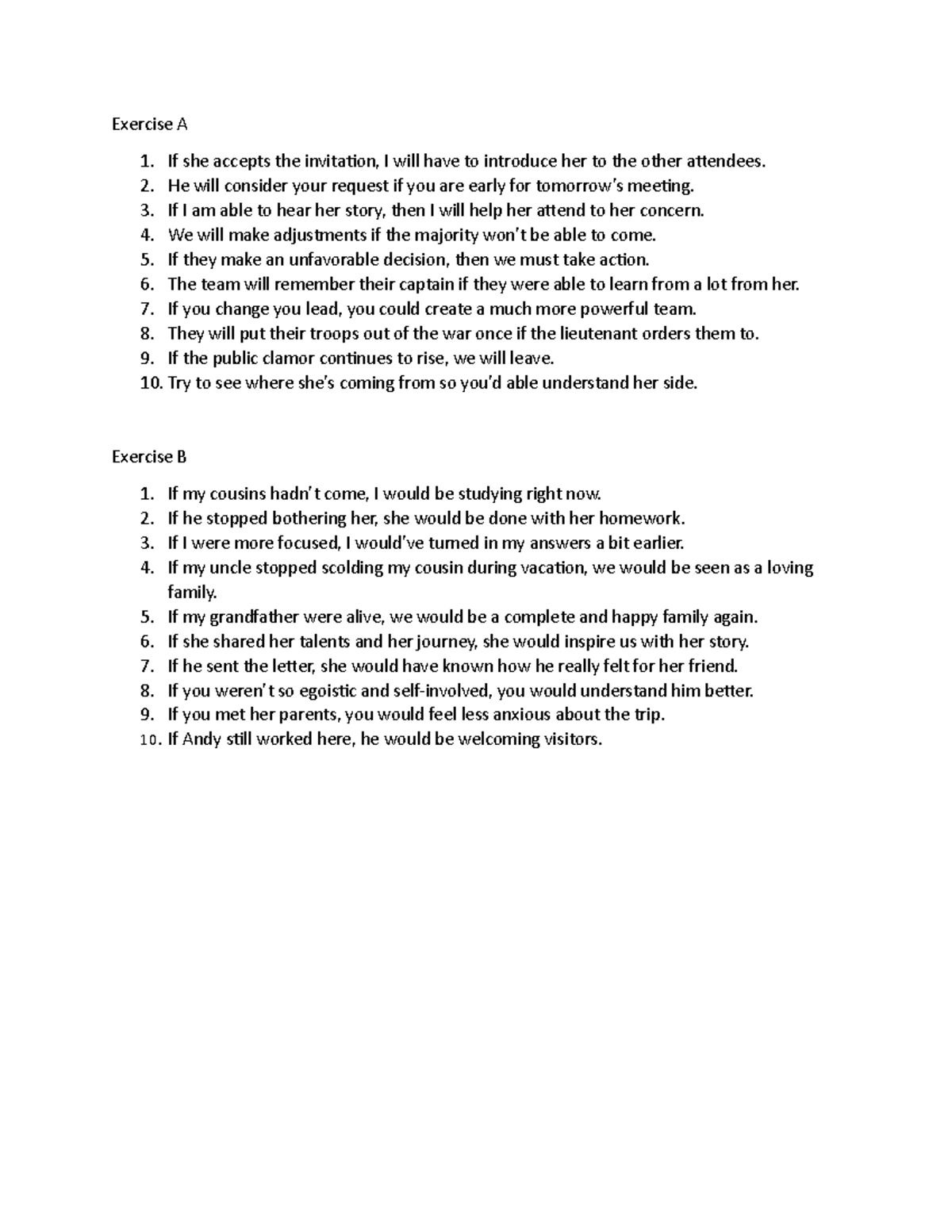 Activity 4.4 First and Second Conditionals - Exercise A If she accepts ...