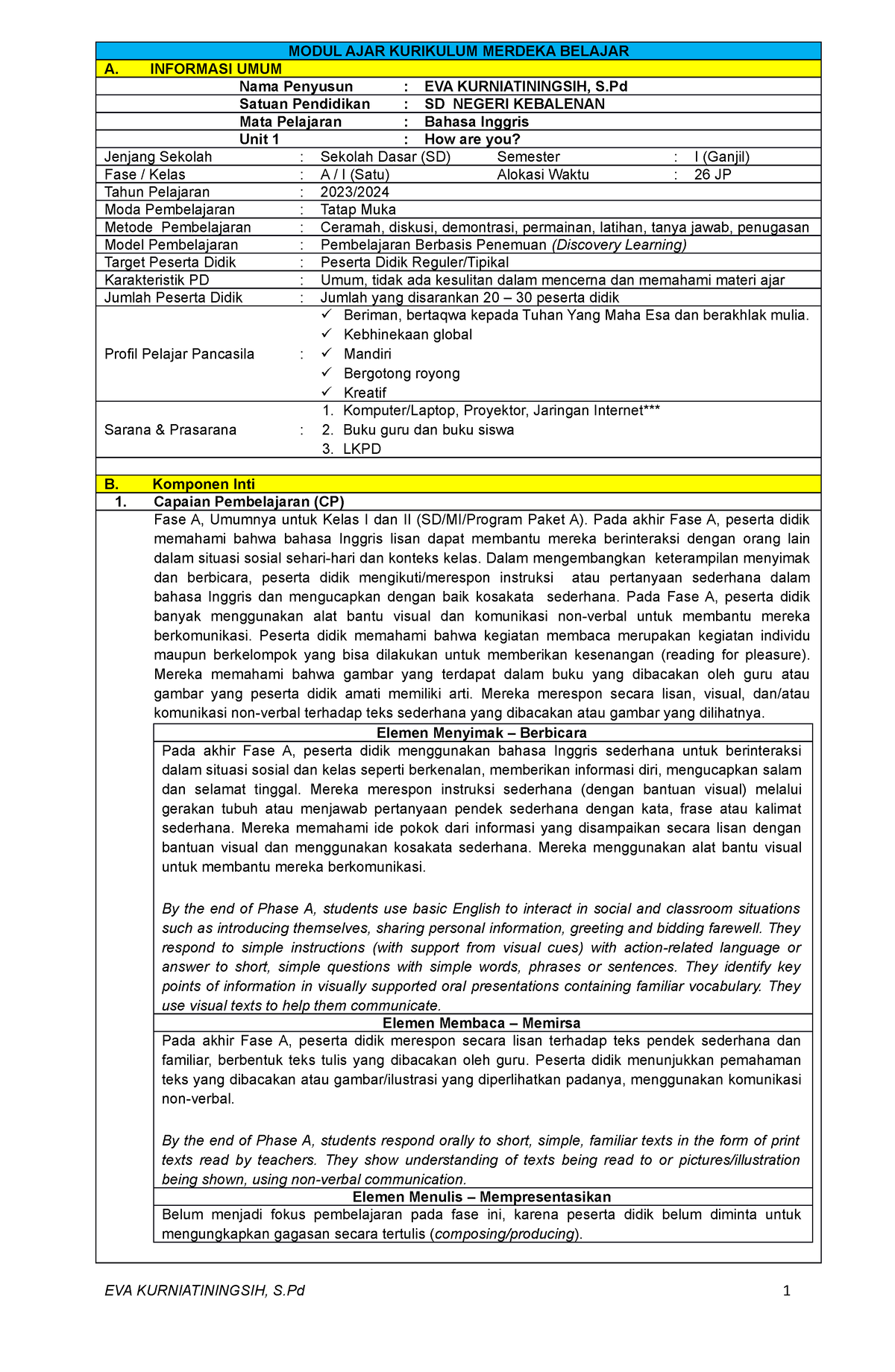 05. Modul B. Inggris KLS 1 SMS 1 - A. INFORMASI UMUMMODUL AJAR ...