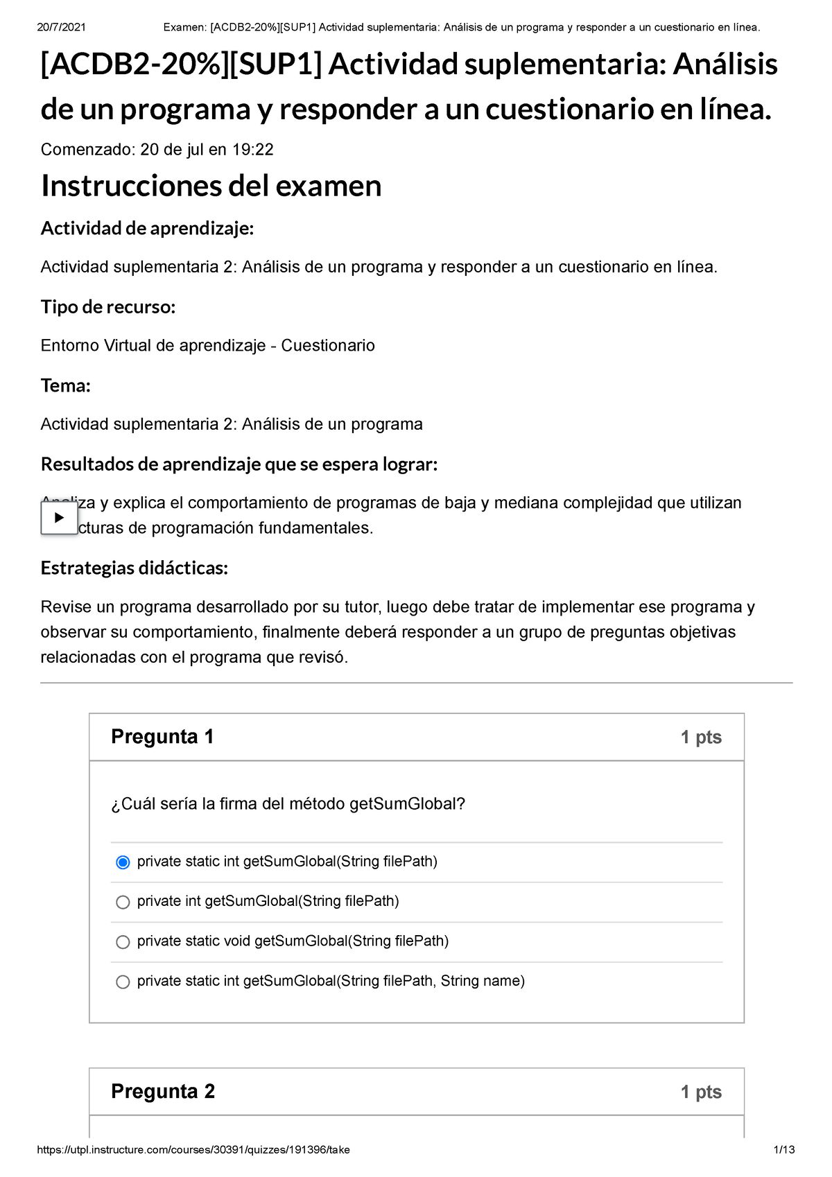 Examen ACDB2 20 SUP1 Actividad Suplementaria An Lisis De Un Programa Y ...