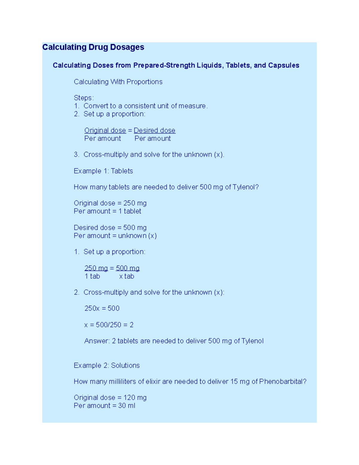 Calculating Drug Dosages - Calculating Drug Dosages Calculating Doses ...