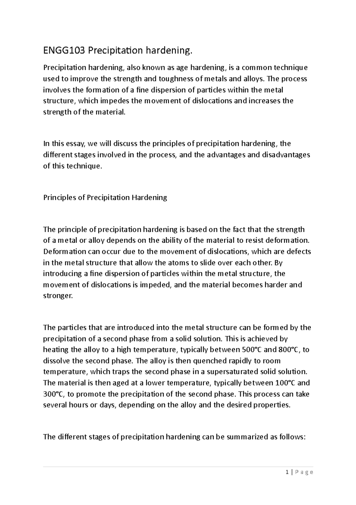 ENGG103 Precipitation hardening Precipitation hardening, also known