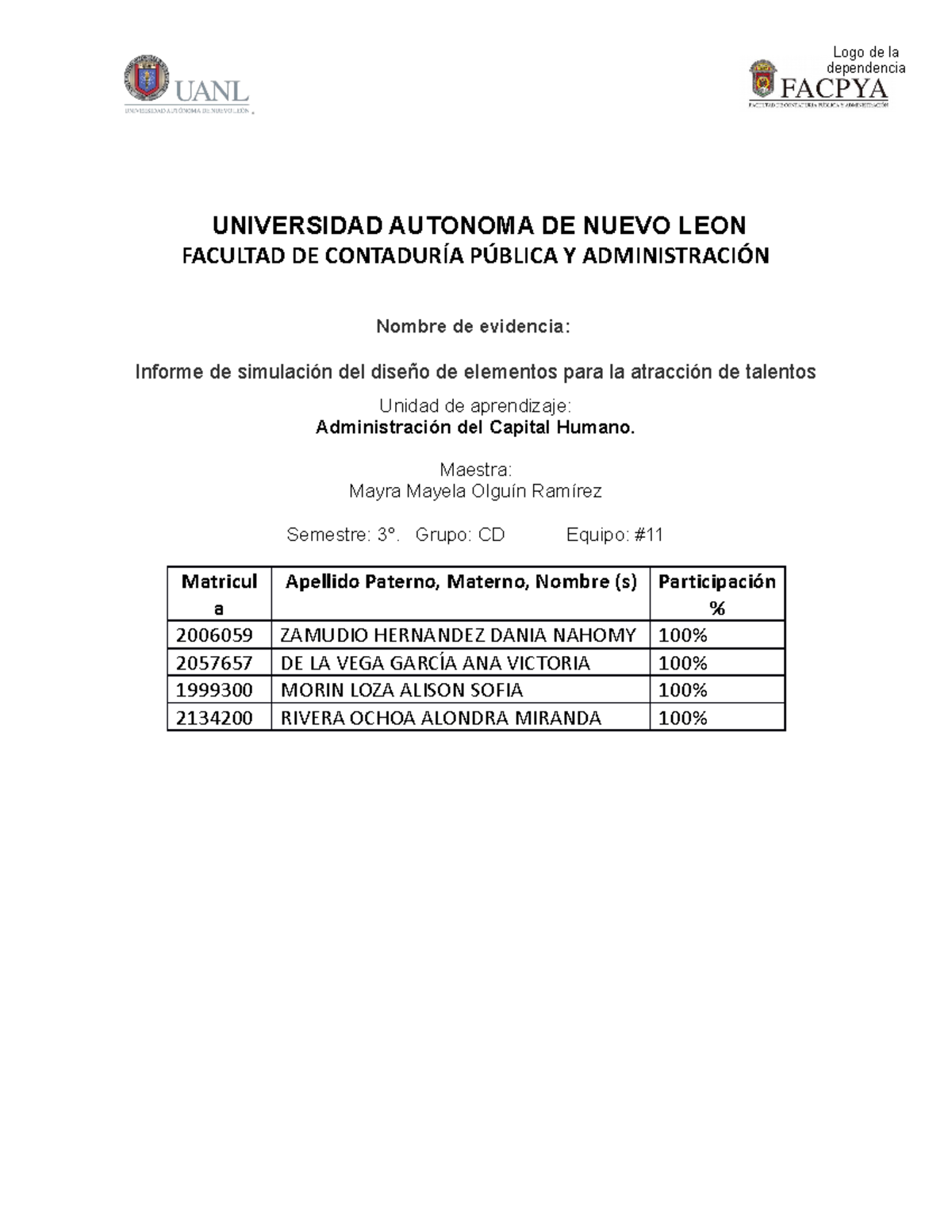 Formtao Evidencia 1 ACH - UNIVERSIDAD AUTONOMA DE NUEVO LEON FACULTAD ...
