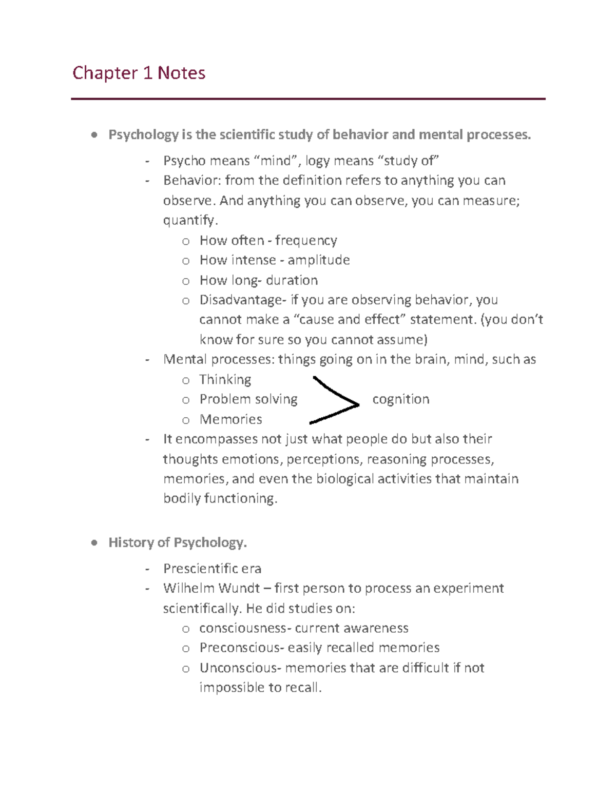 Chapter 1 Notes - Jsjsjsnqkqmqask - Chapter 1 Notes Psychology Is The ...