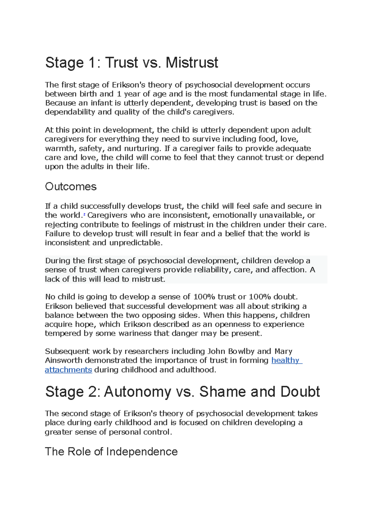 Stages Of Erikson Stage 1 Trust Vs Mistrust The First Stage Of