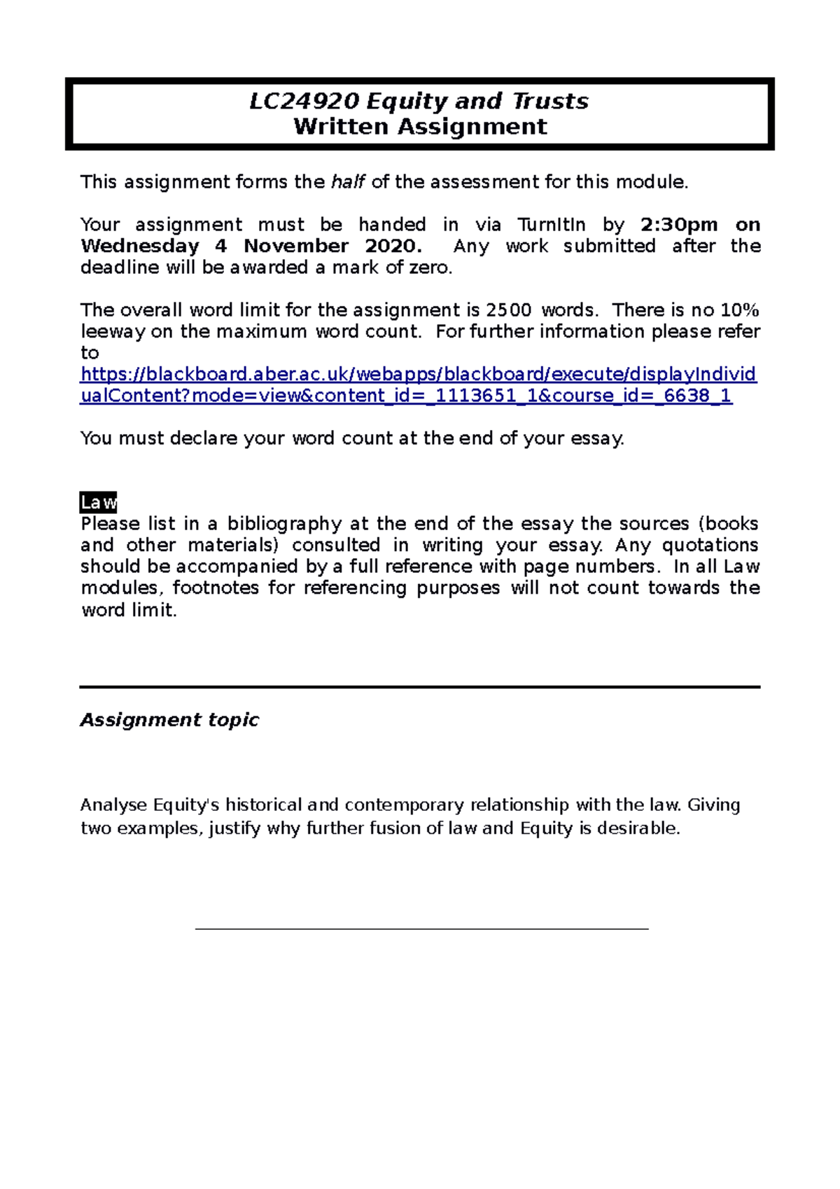 Equity 2021 main level 2 - LC24920 Equity and Trusts Written Assignment ...