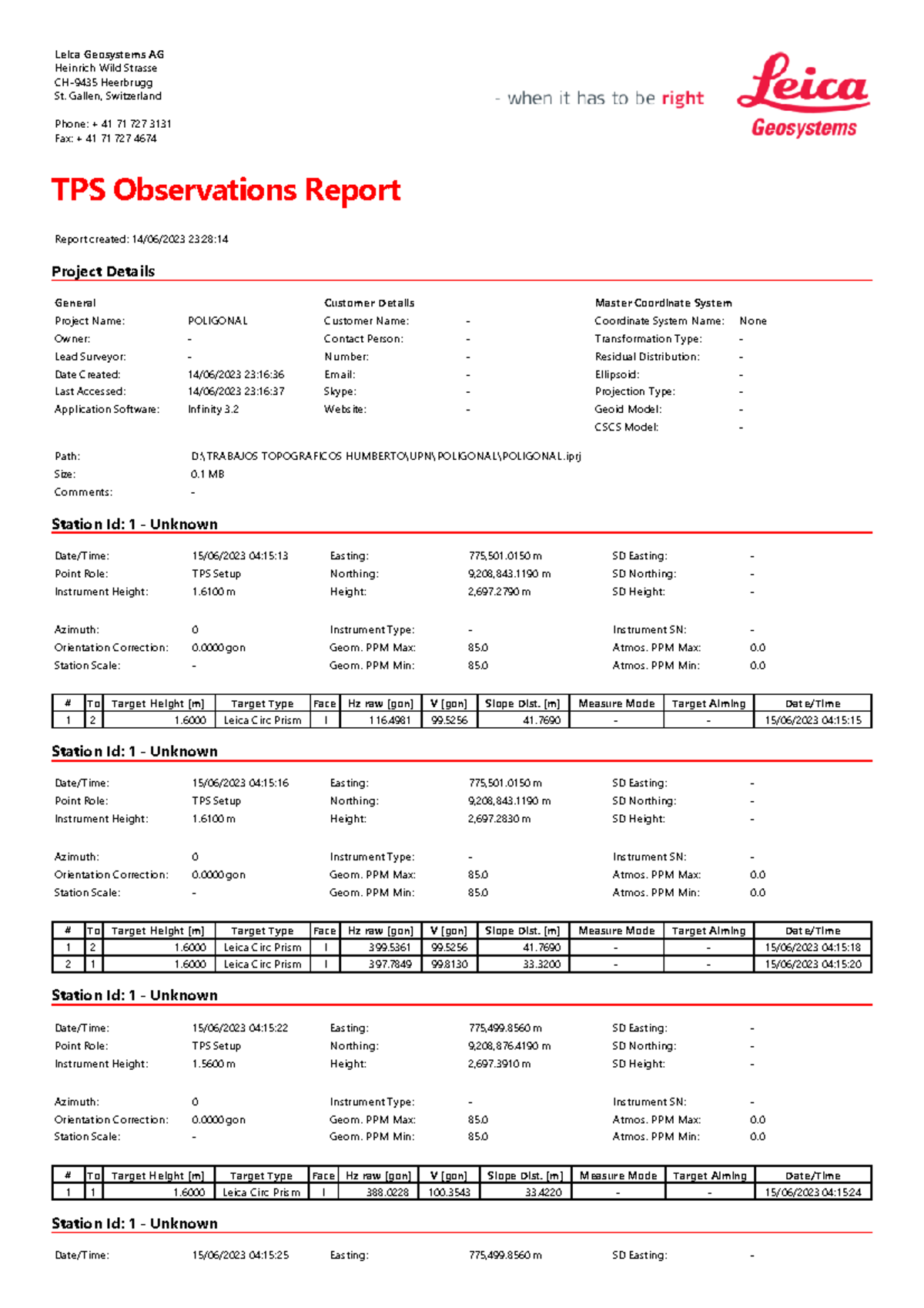 Poligonal TPS Observations Report - General Project Name: POLIGONAL ...