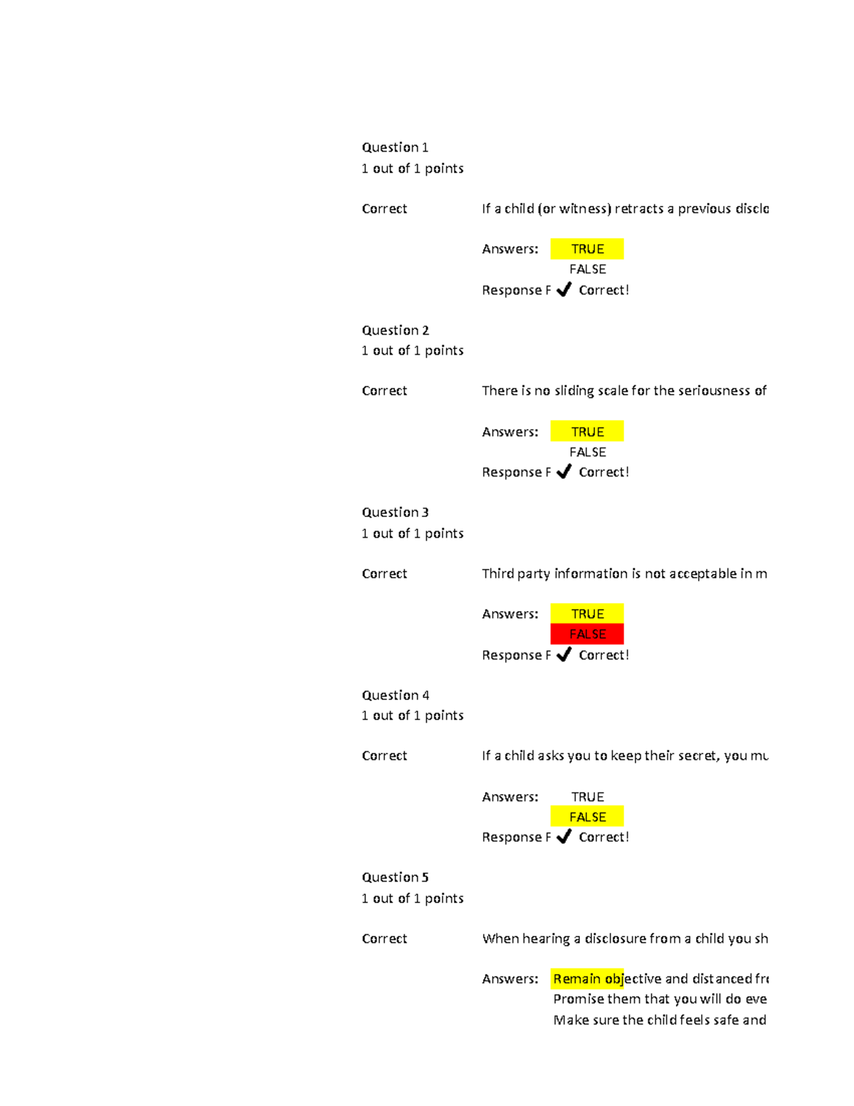 Child Safetly Course Question 11 out of 1 points Correct If a child