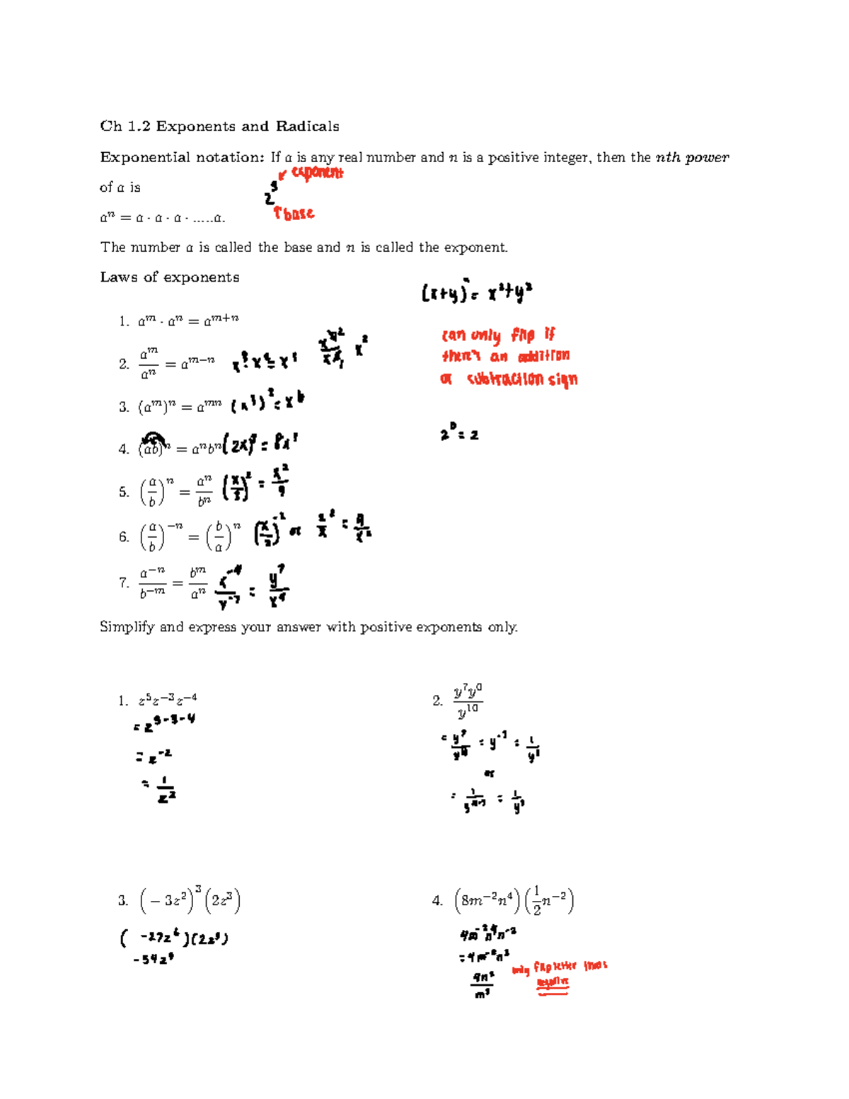 1.2 Exponents And Radicals - Ch 1 Exponents And Radicals Exponential ...