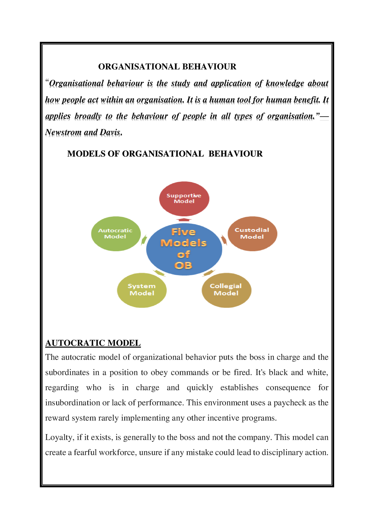 autocratic model of organizational behaviour