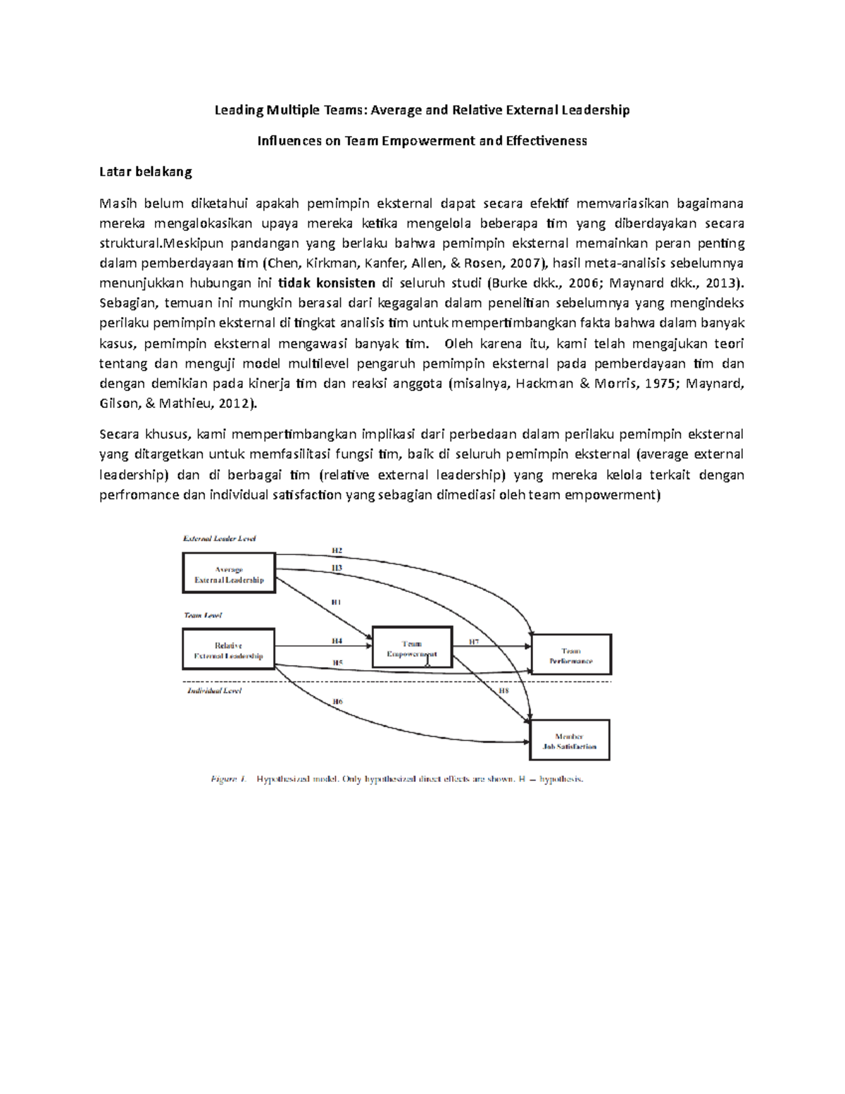 Summaries of Leading Multiple Teams: Average and Relative External ...