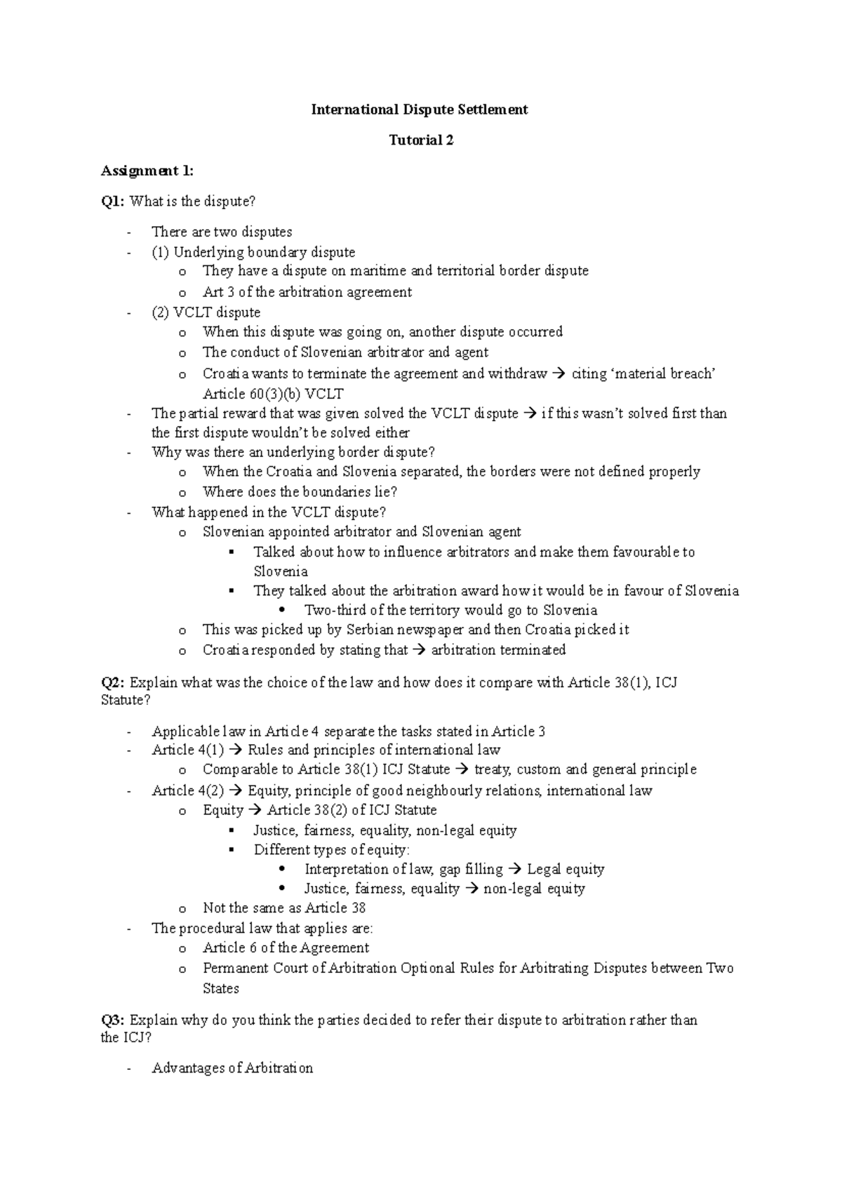 IDS Tutorial 2 International Dispute Settlement Tutorial 2 Assignment