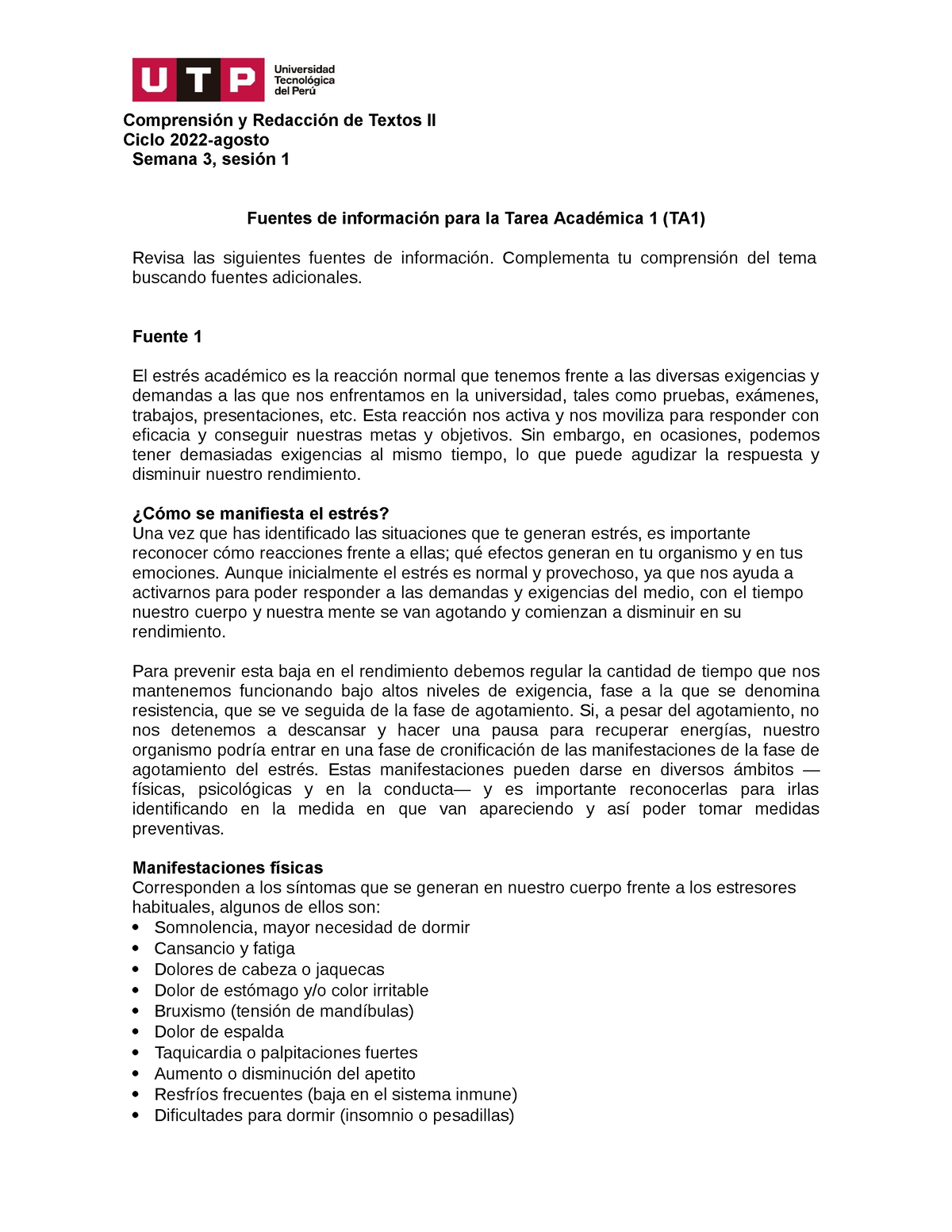 S03. S1 - Fuentes De Información Tarea Académica 1 (TA1) - Comprensión ...