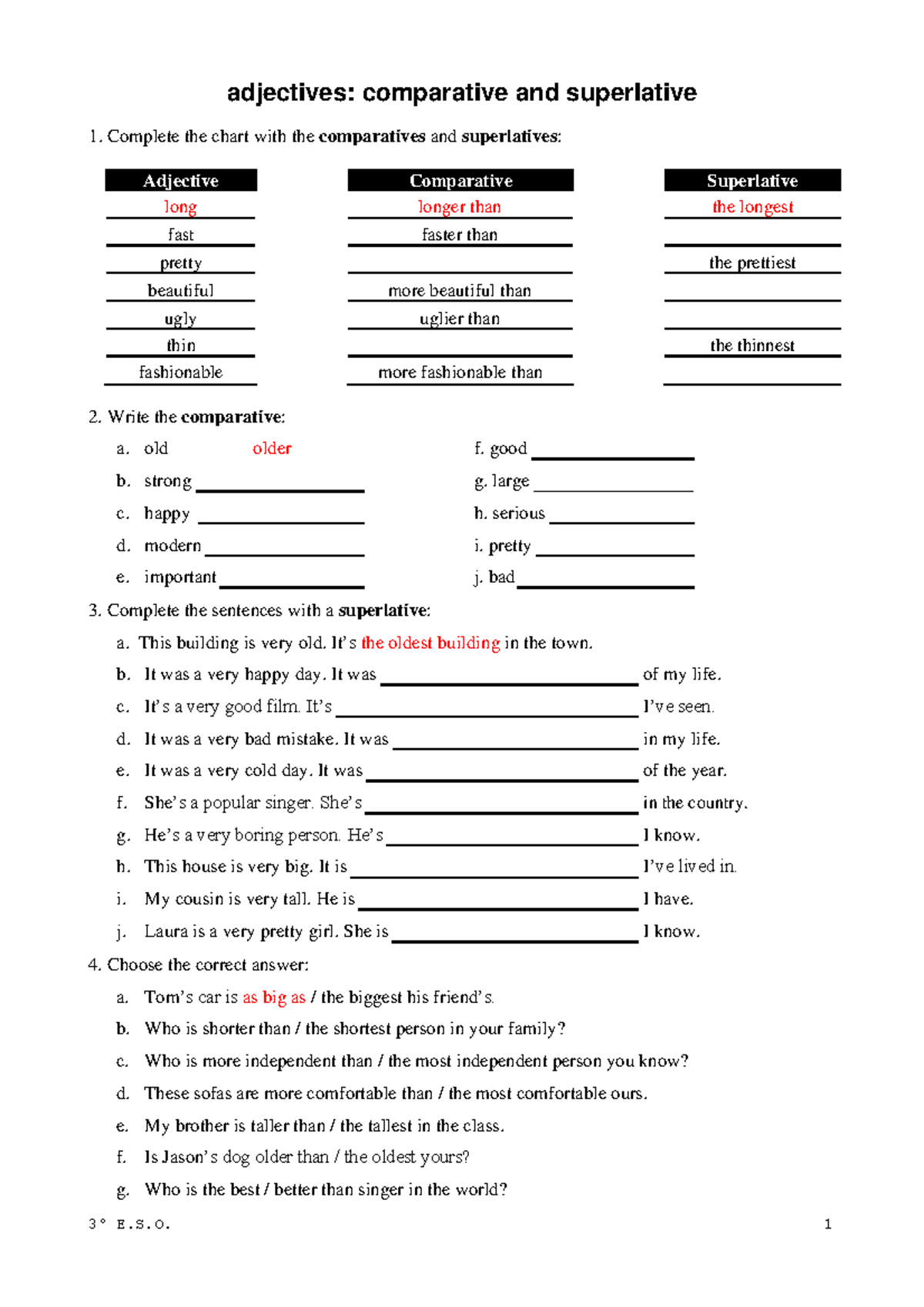 Comparativesandsuperlatives - adjectives: comparative and superlative ...