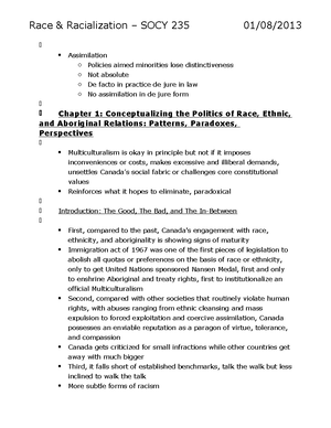235 week 1 lecture 2 - notes - SOCY 235 Defining race and racism ...