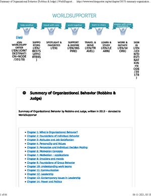 Summaries Of Organization Behaviour, Chapter Wise - à à Summary Of ...