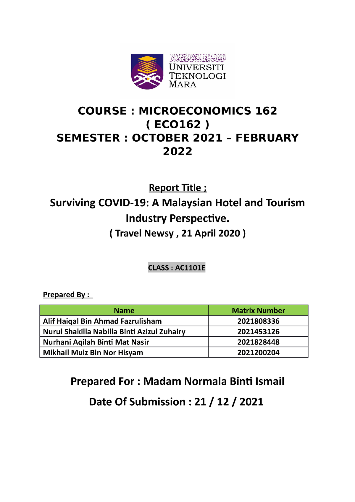 eco162 assignment report 2021