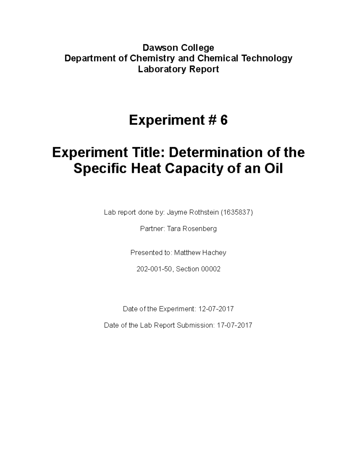 Lab-Report-6 - Lab 6 - Dawson College Department of Chemistry and ...