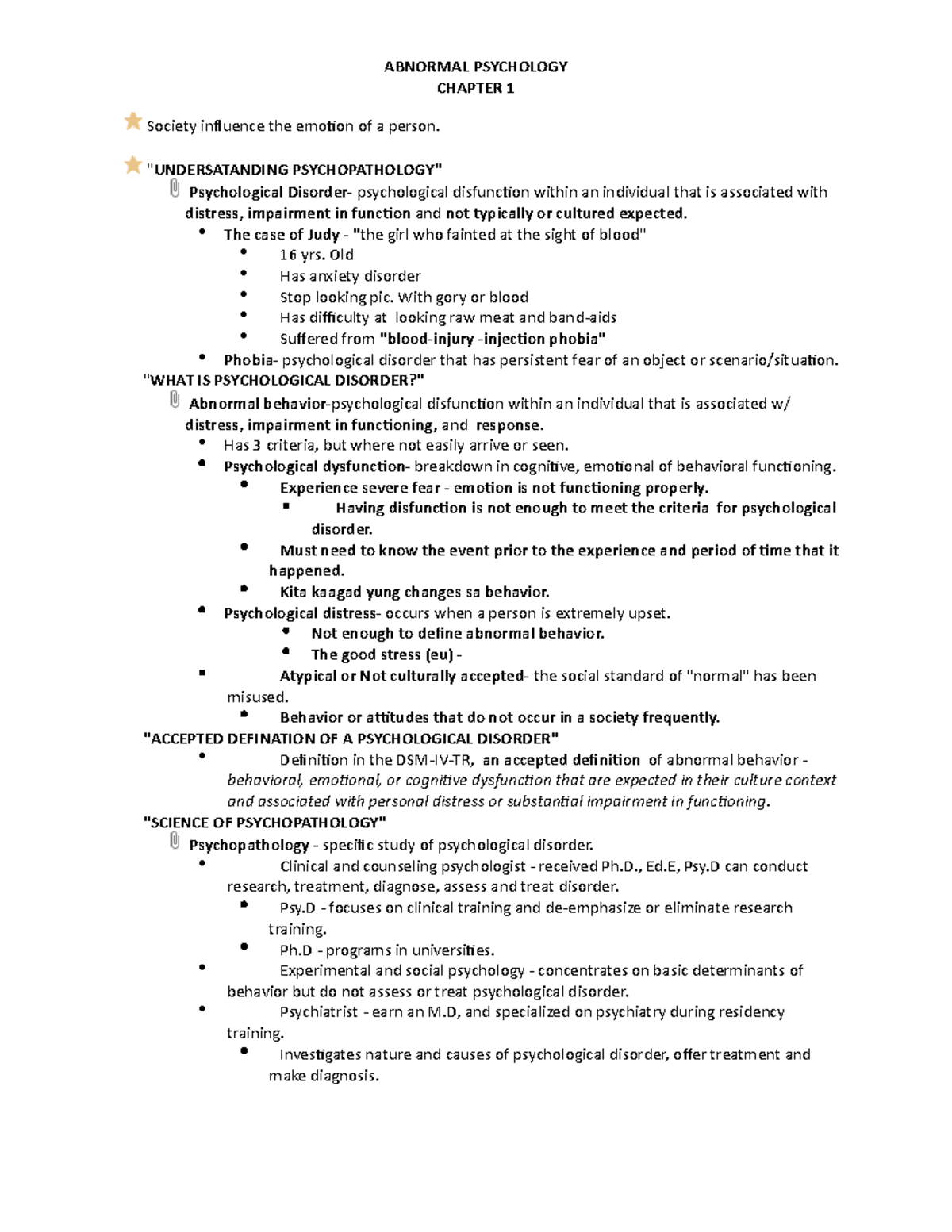 Chapter 1 (unfinished) - ABNORMAL PSYCHOLOGY CHAPTER 1 Society ...