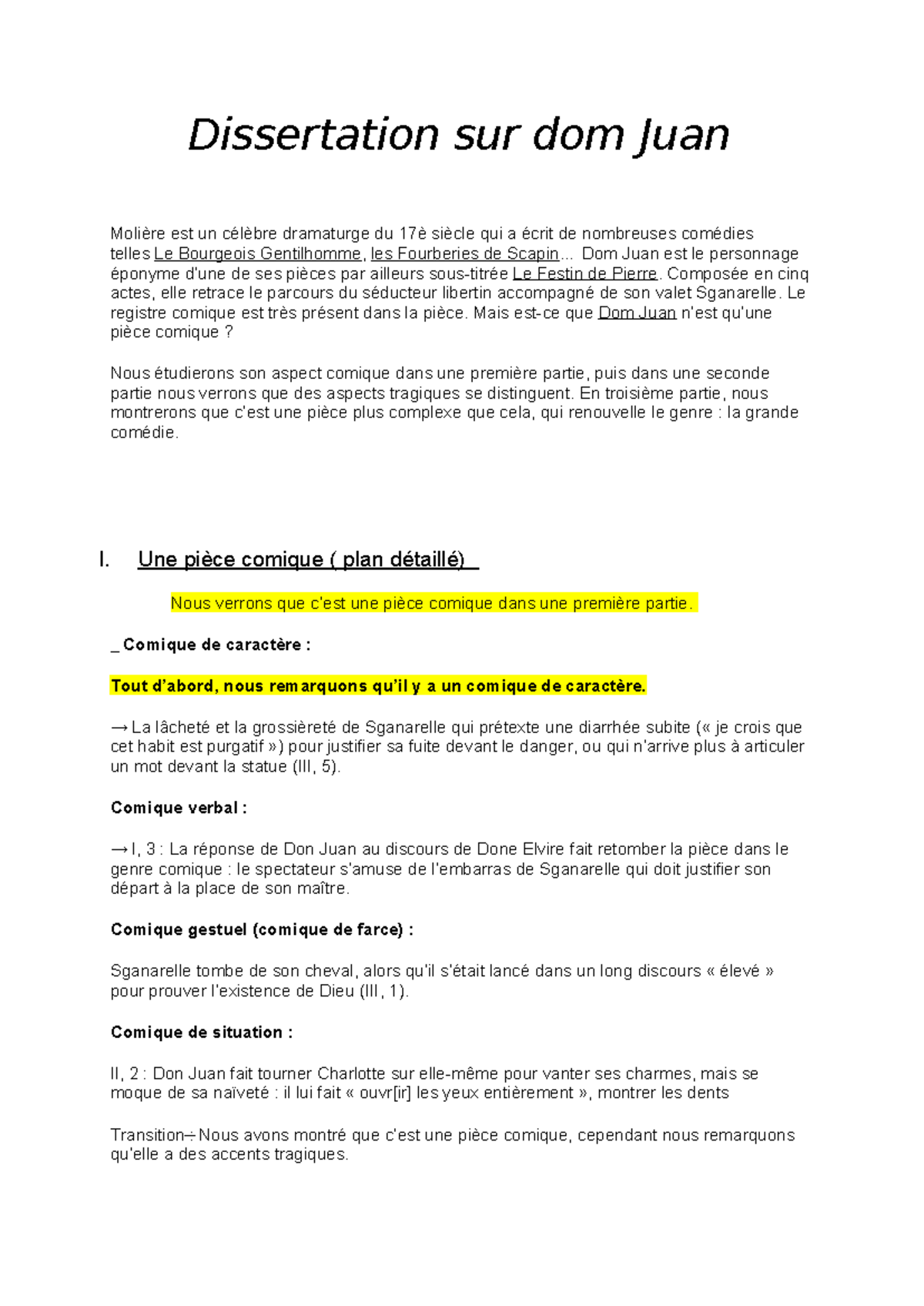 Dissertation sur dom Juan - Dissertation sur dom Juan Molière est un ...