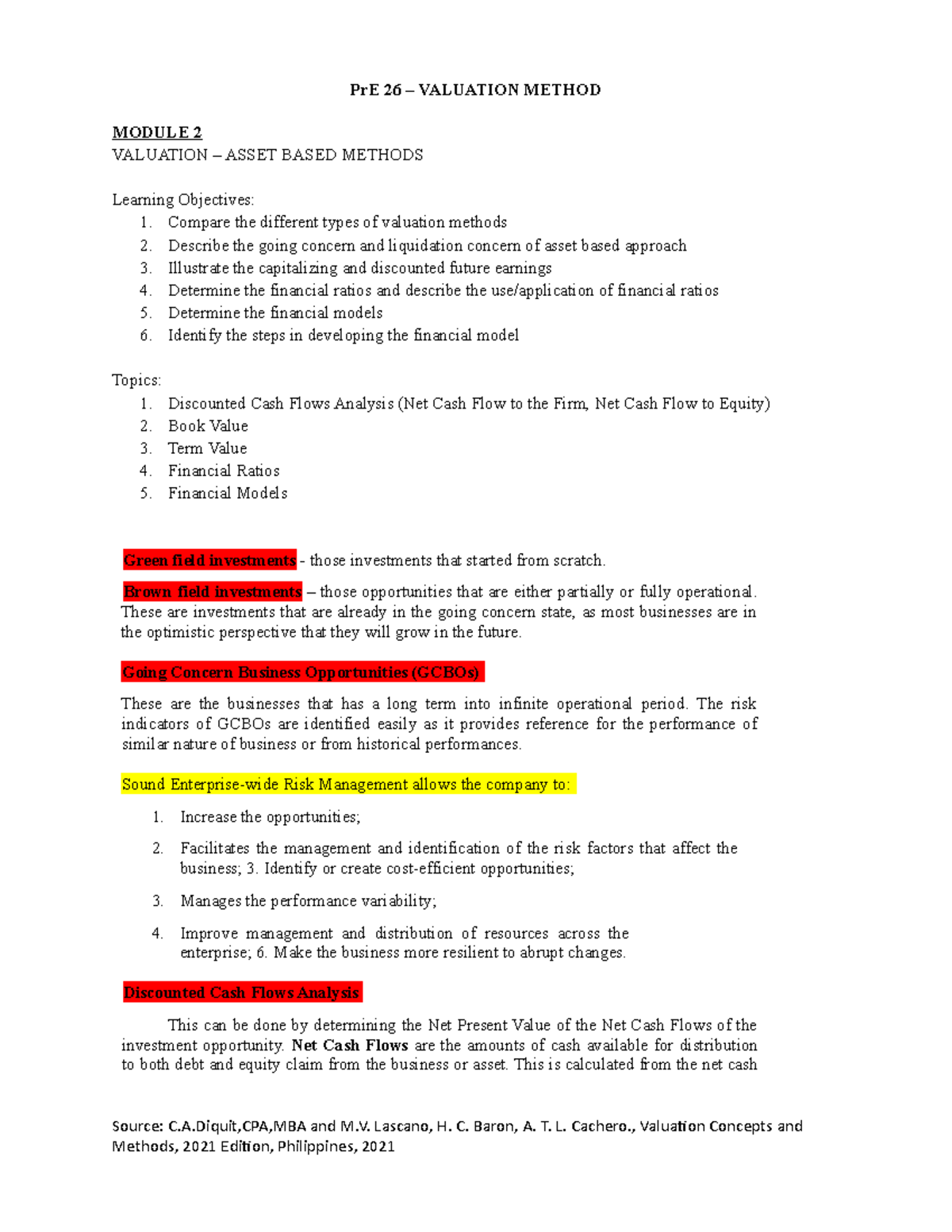 Module 2 - Valuation - Asset Based Methods - Financial Accounting - USA ...