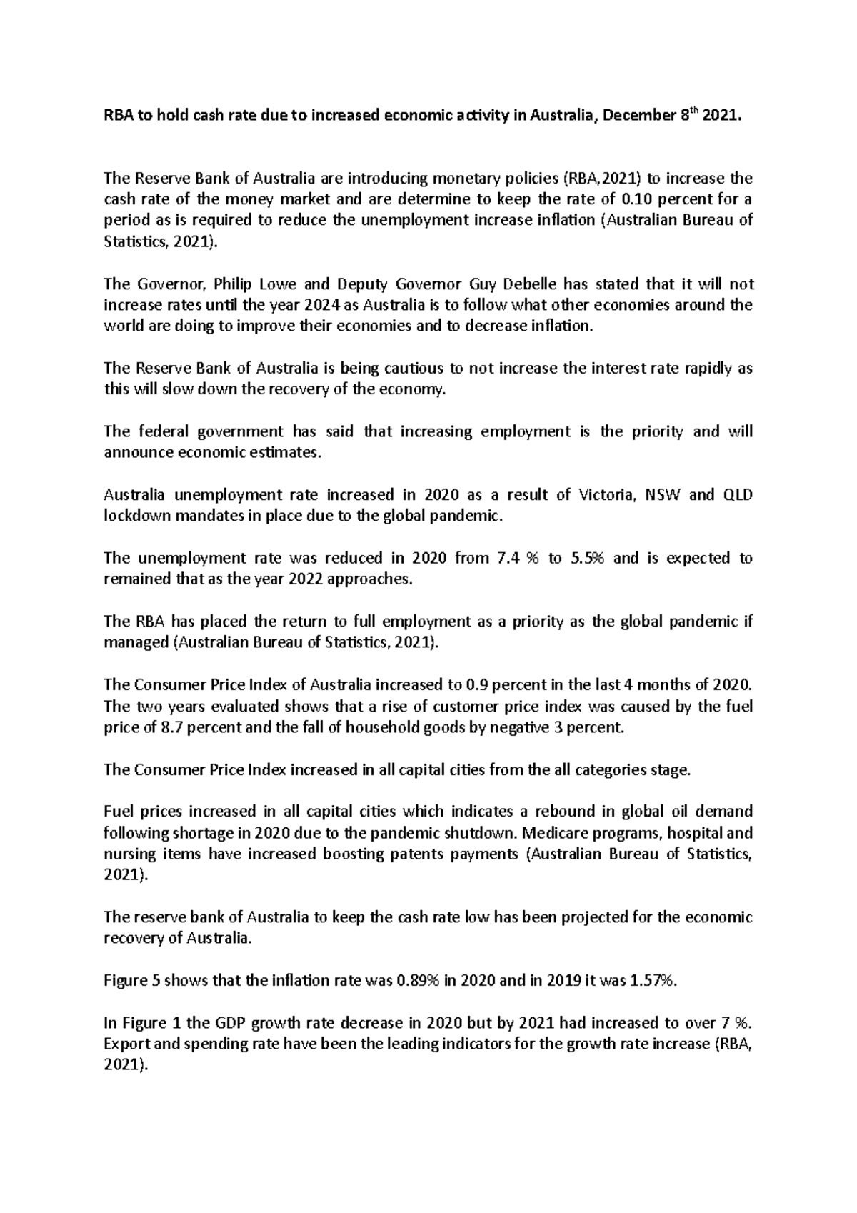 bu1003-assessment-3-rba-to-hold-cash-rate-due-to-increased-economic