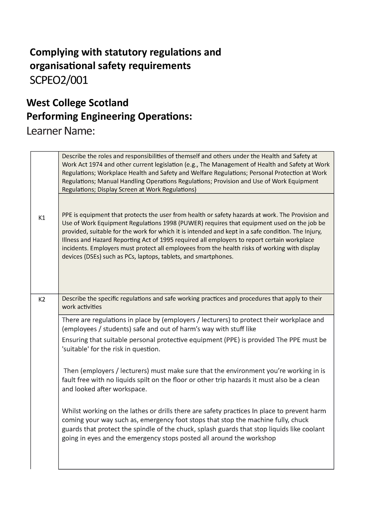 KE 001 - Completed - Complying With Statutory Regulations And ...