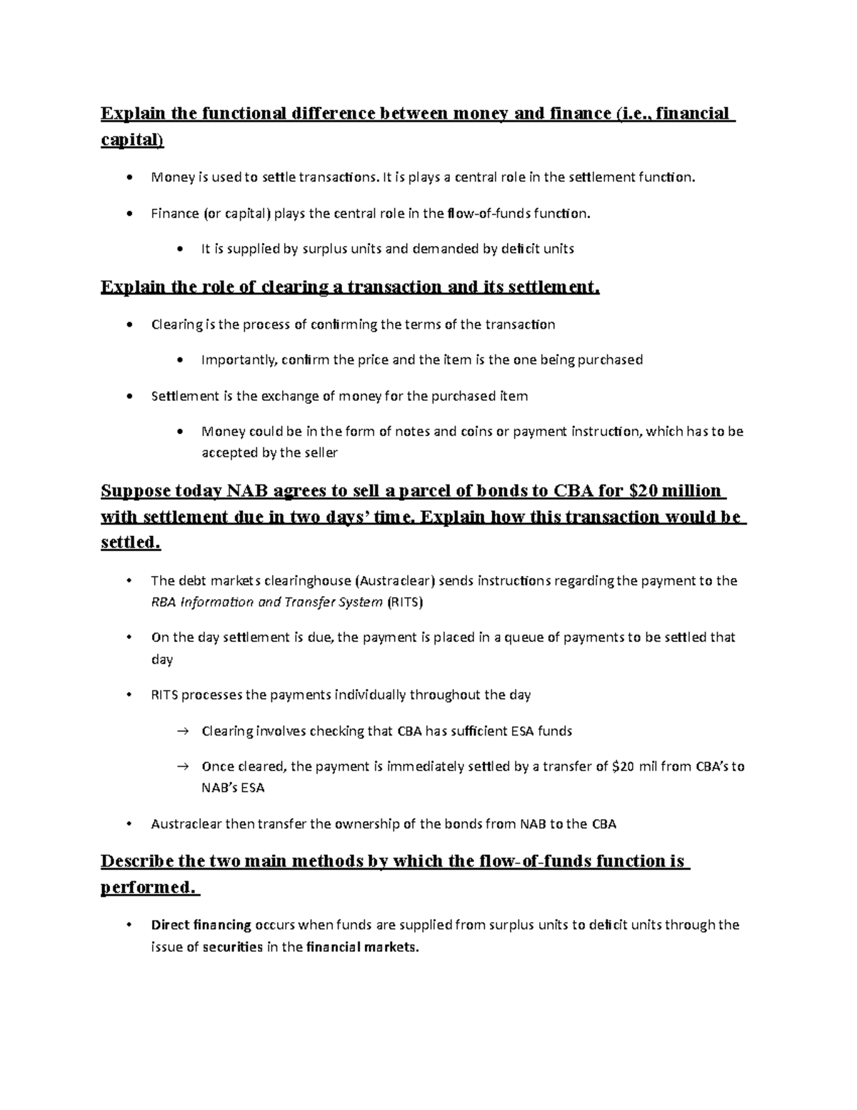 Tutorial 1 Explain the functional difference between money and