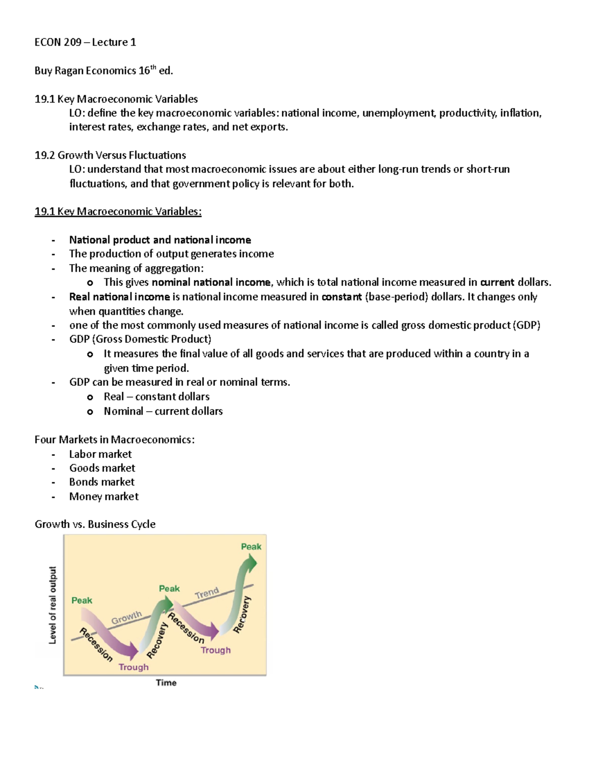 ECON 209 Textbook Notes - ECON 209 – Lecture 1 Buy Ragan Economics 16th ...