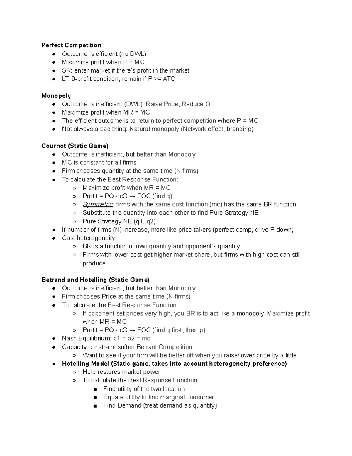 ECO380 Midterm Prep - note - Perfect Competition Outcome is efficient ...