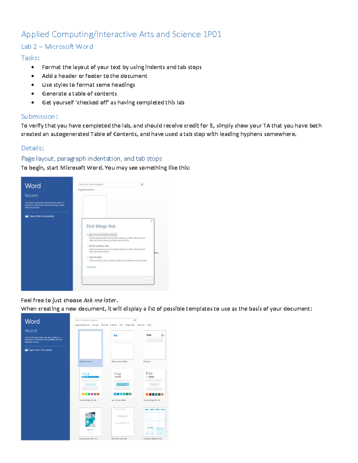 Lab2-Word - Applied Computing/Interactive Arts and Science 1P Lab 2 ...