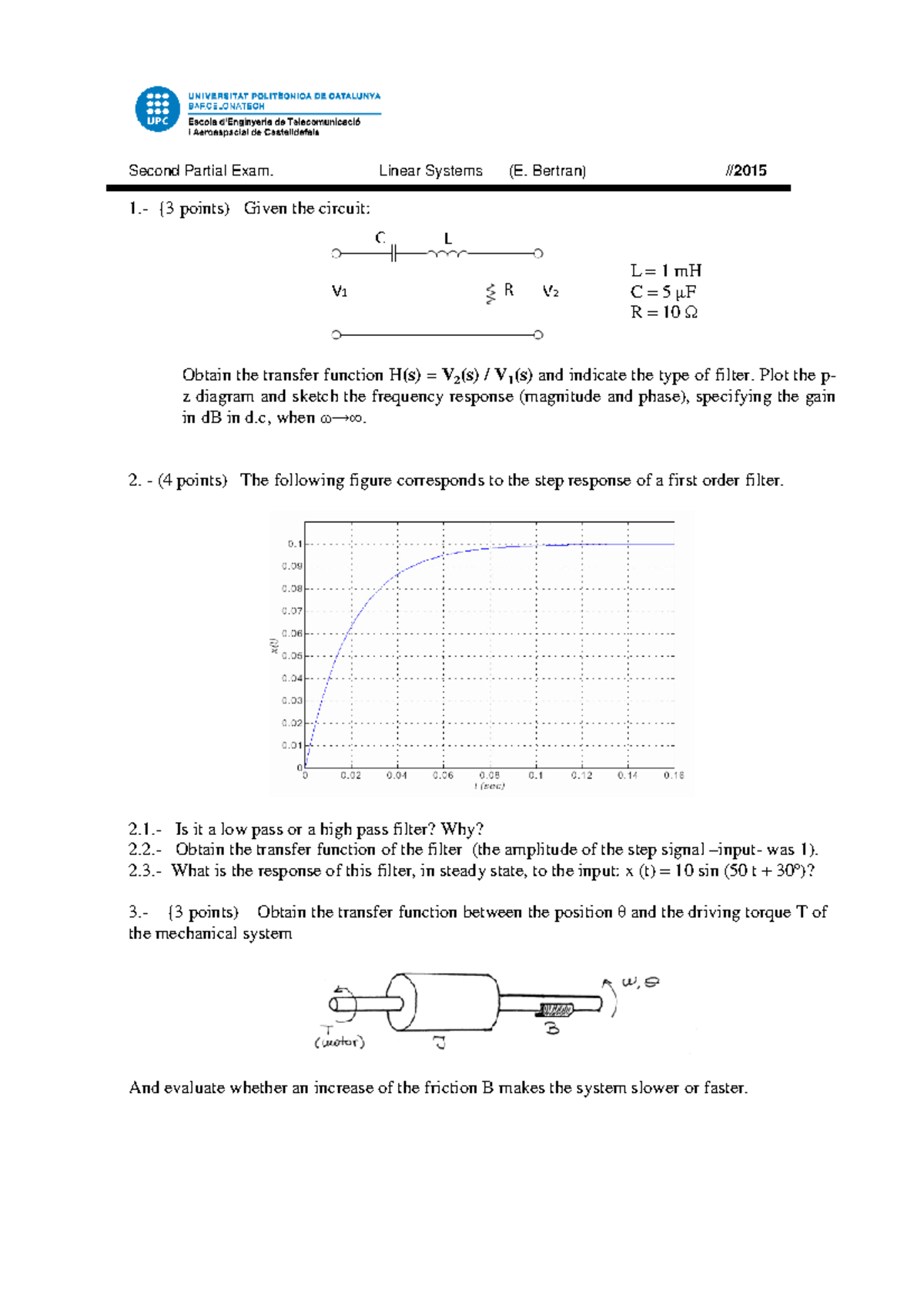 SL 1415Q2 2C - Second Partial Exam. Linear Systems (E. Bertran) // 1 ...