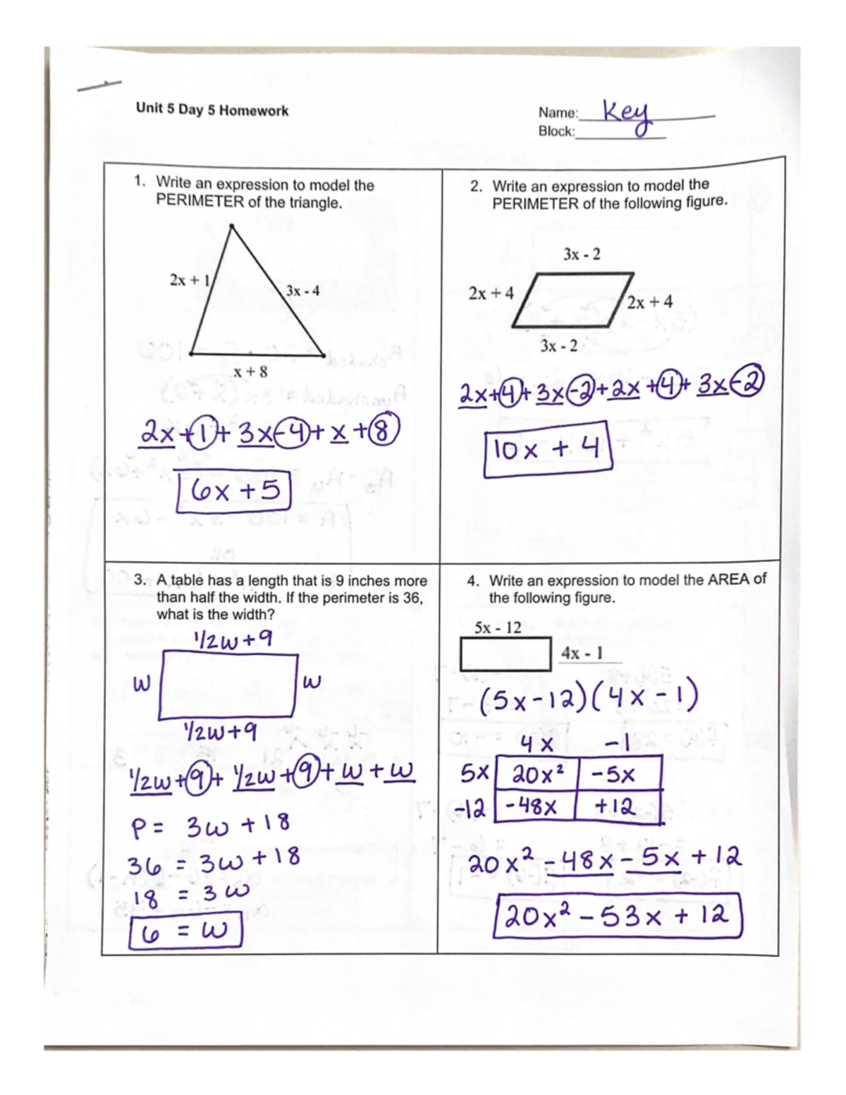 Unit+5+Day+5+Homework+Key - MATH 3200 - Studocu