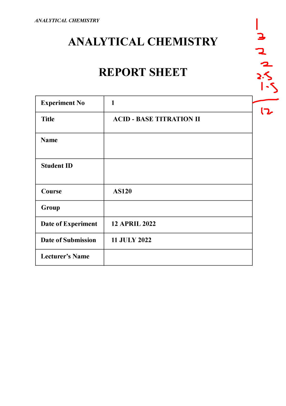 CHM256 EXP 1- ACID - BASE Titration II - ANALYTICAL CHEMISTRY REPORT ...