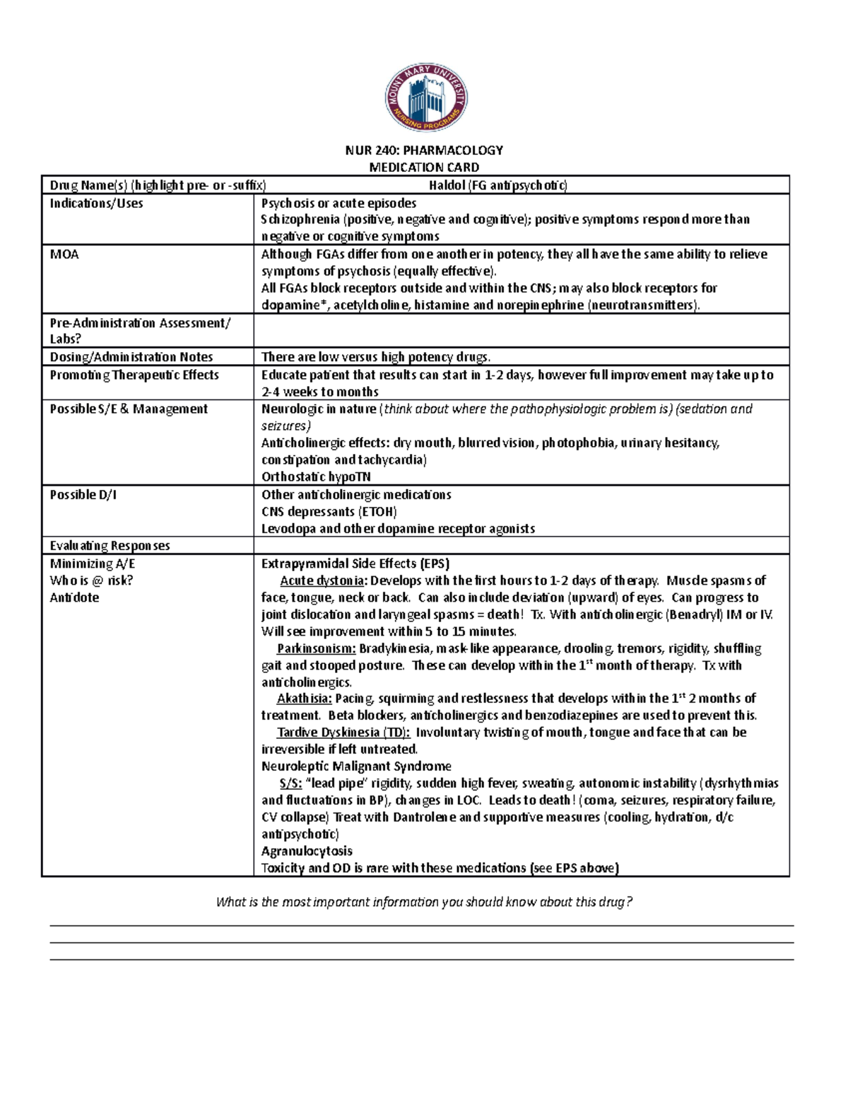 NUR240 Haldol 28FGA 29 NUR 240 PHARMACOLOGY MEDICATION CARD Drug   Thumb 1200 1553 