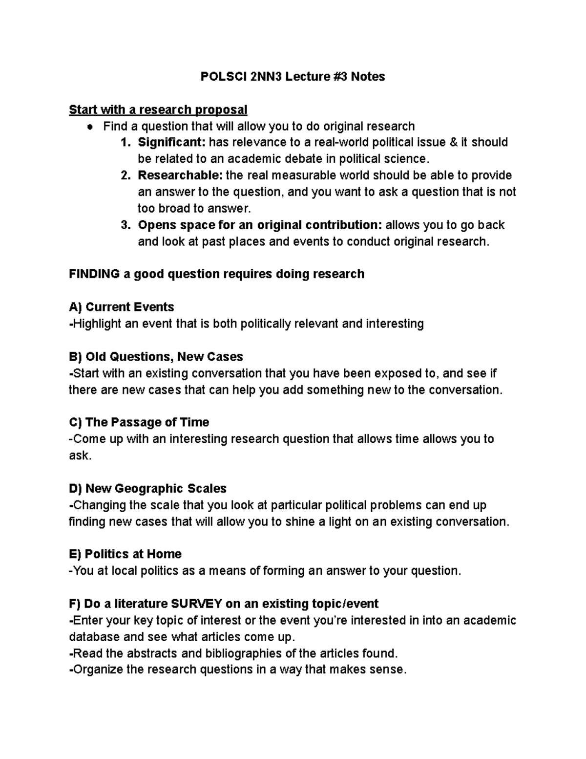 POLSCI 2NN3 - Lecture 3 Notes - POLSCI 2NN3 Lecture #3 Notes Start With ...