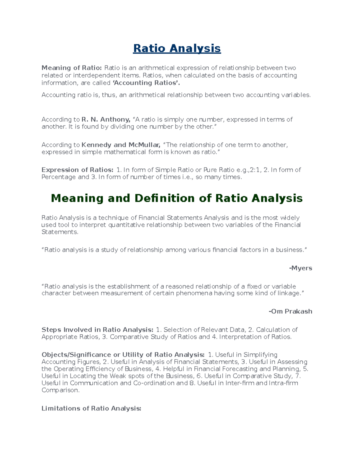 Ratio Analysis Definition By Authors