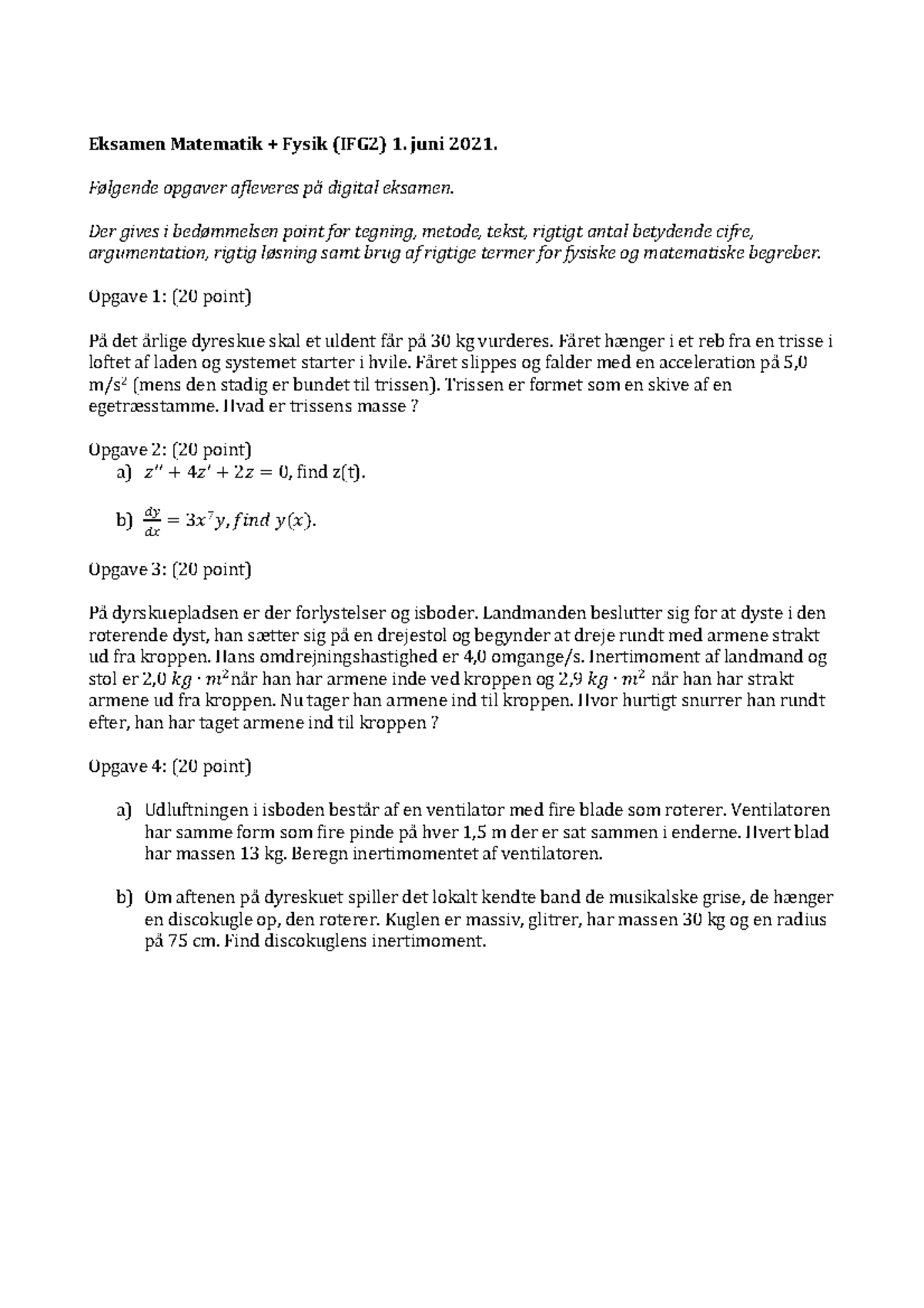 Eksamen 1. Juni 2021 - Tidligere Eksamessæt - **Eksamen Matematik ...