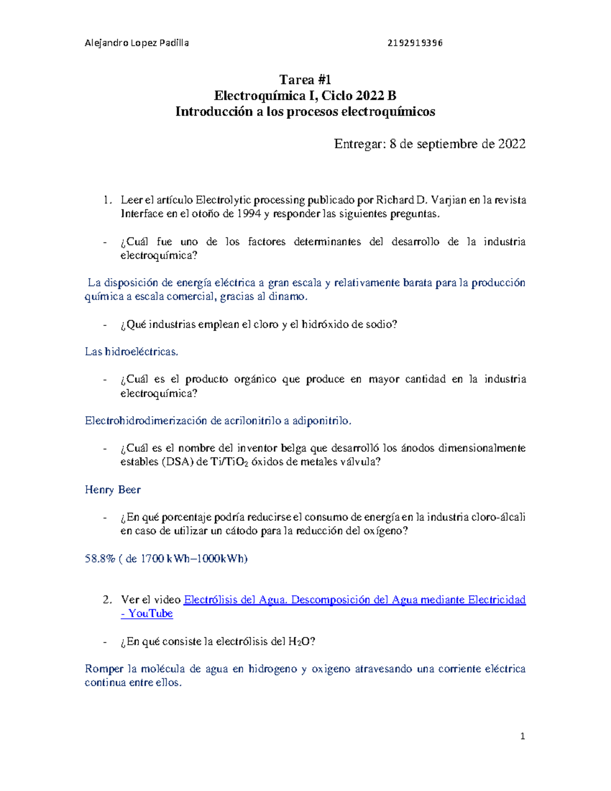 Tarea#1Electro-ALP - Ejercicios - Tarea Electroquímica I, Ciclo 2022 B ...