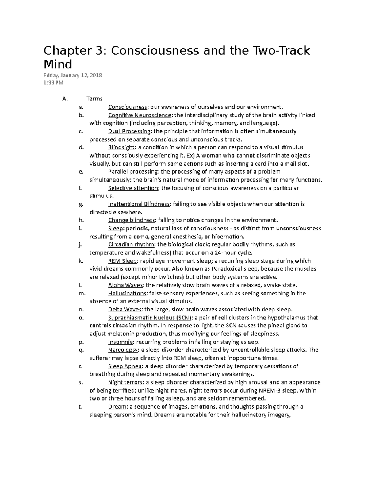 PSY 100 Chapter 3 - Matt Johnson (Online) - Chapter 3: Consciousness ...