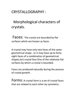 Q2 - Crystallography - CRYSTALLOGRAPHY: Crystallographic Morphological ...